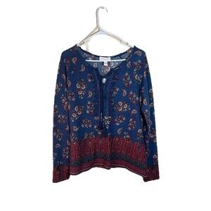 Vintage America Size L Women’s Waffle Knit Long Sleeve Top Tie Neckline NWT